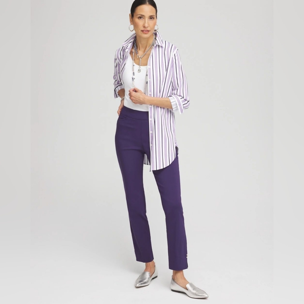NWT Chico's So Slimming 350 Brigitte Rivet Slim Ankle Pant Basic Midnight Violet